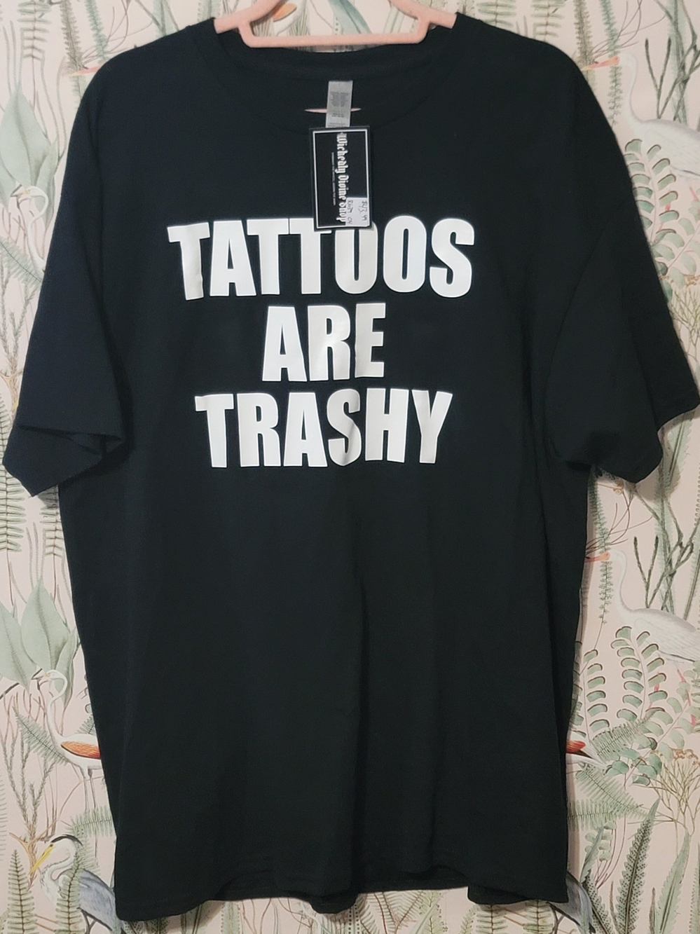 TATTOOS ARE TRASHY Black Graphic Tee - Wickedly Devine - Size: XL